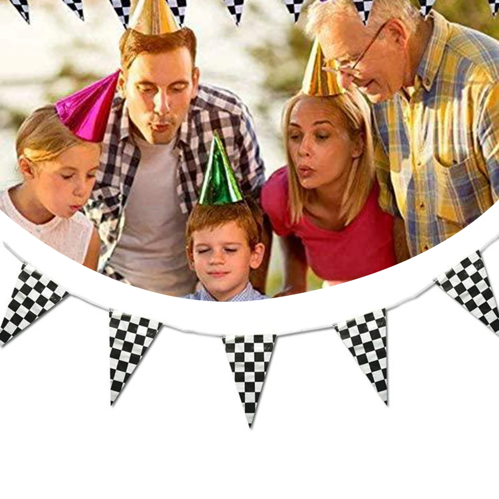 

1set 30m Flags PE Black White For Birthday Racing Car Theme Party Checkered Racing Bunting Garland Banner Pennant Flag