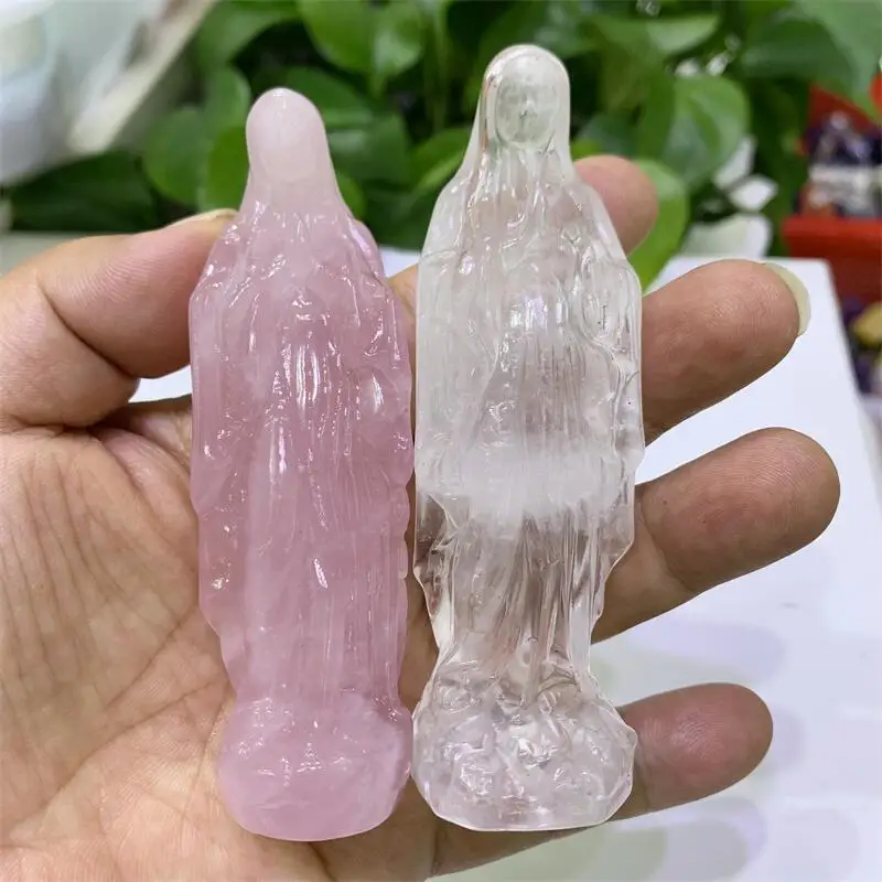 

Natural Crystal Madonna Carving Stones And Crystals Carved Figurine Room Ornament Healing Gem Collection Decoration 1pcs