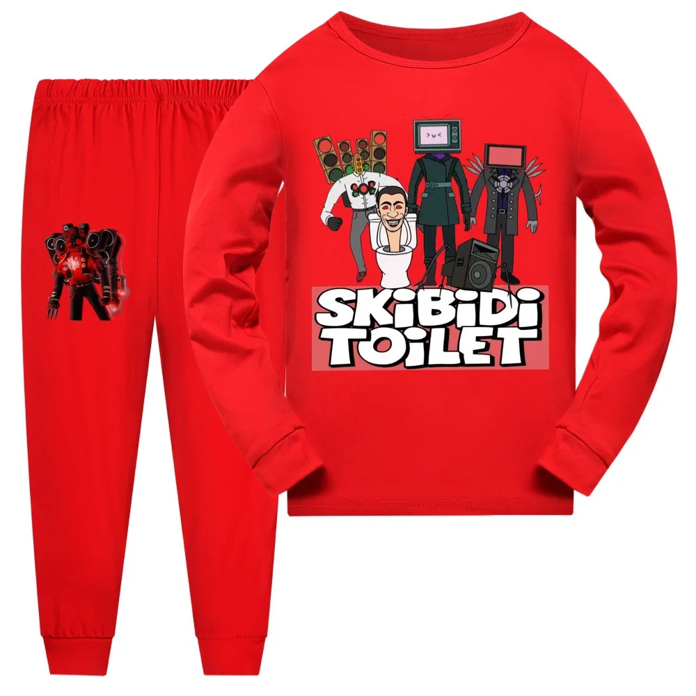Kids Pajamas Sets Girls and Boys Halloween Sleepwear Cotton Clothes Totoro Skibidi Toilet Cartoon Long sleeve T-shirt+Pants Pyja