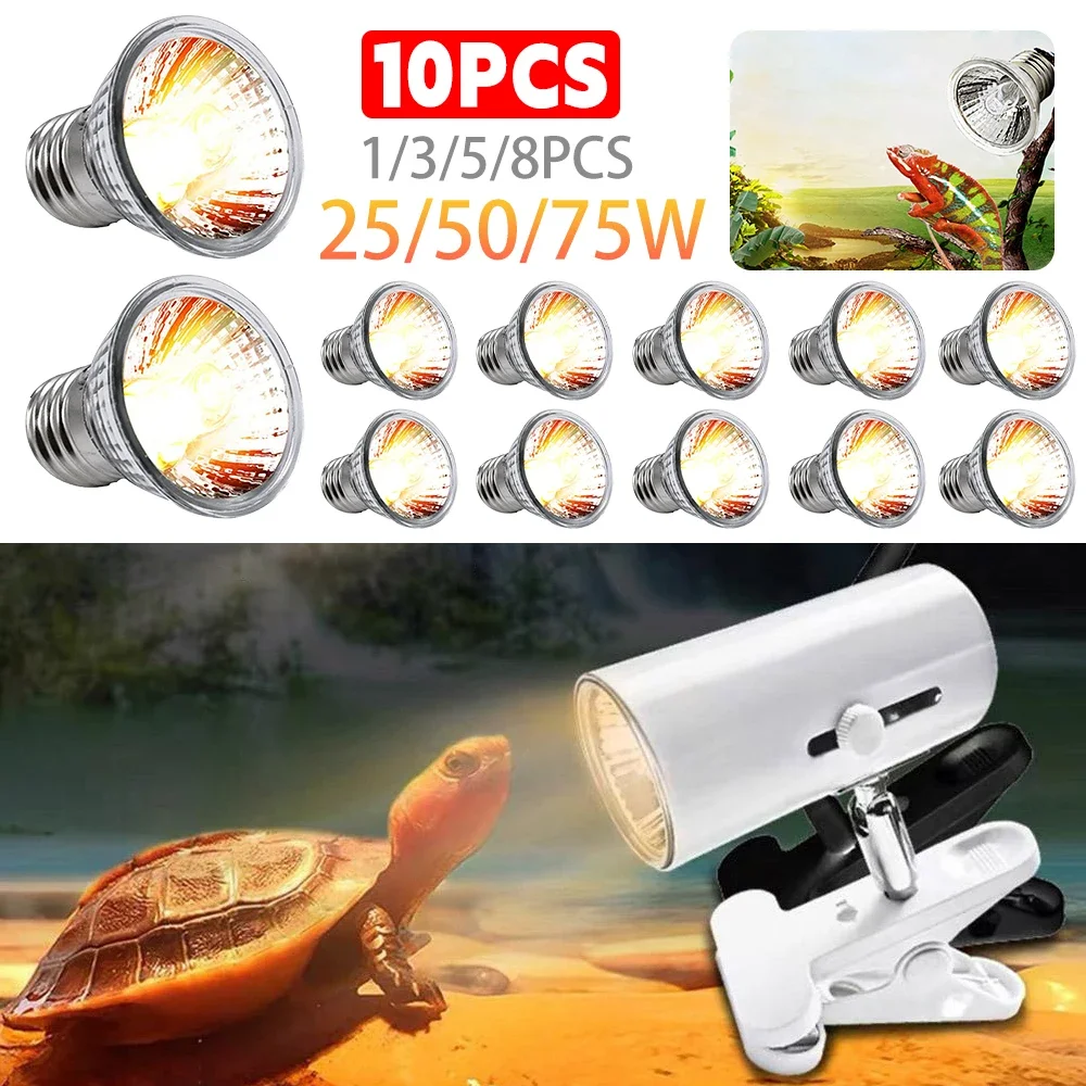 25/50/75W UVA+UVB Reptile Lamp Bulb Turtle Basking UV Light Bulbs Heating Lamp Full Spectrum for Amphibians Lizards