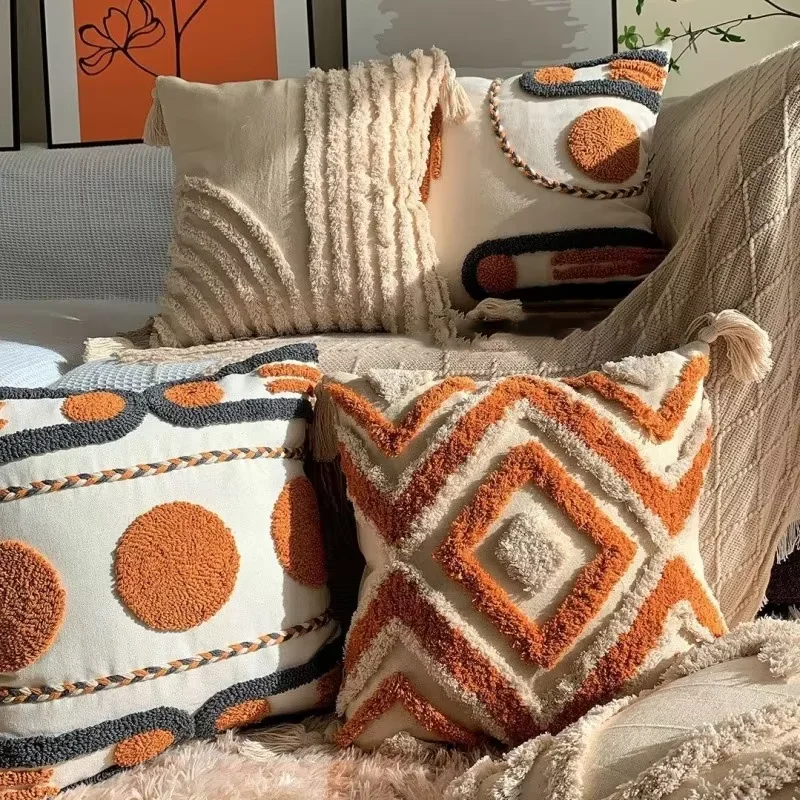 Bohemian Geometric Embroidered Tassel Pillow Cushion Cover - Home Decor Pillowcase