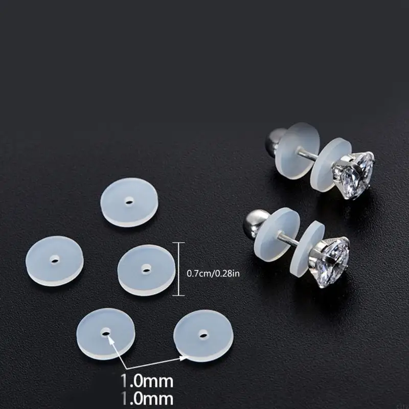 C1FE 100pcs Clear Silicone Earring Disc Pads Stylish Ear Closures for Heavy Earrings