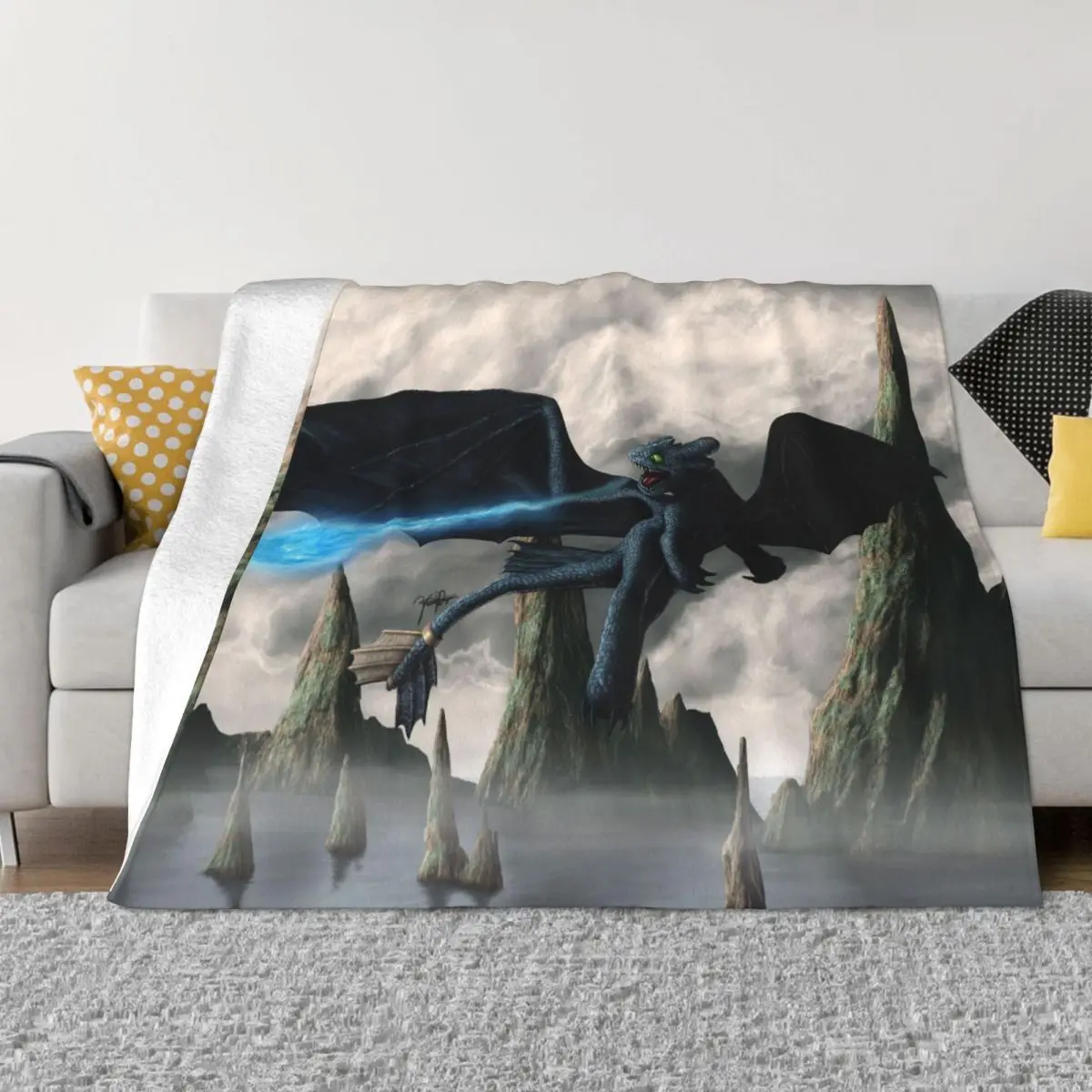 

Black White Dragon Cartoon Blankets Flannel Print Child Gift Portable Soft Throw Blanket for Bed Couch Plush Thin Quilt