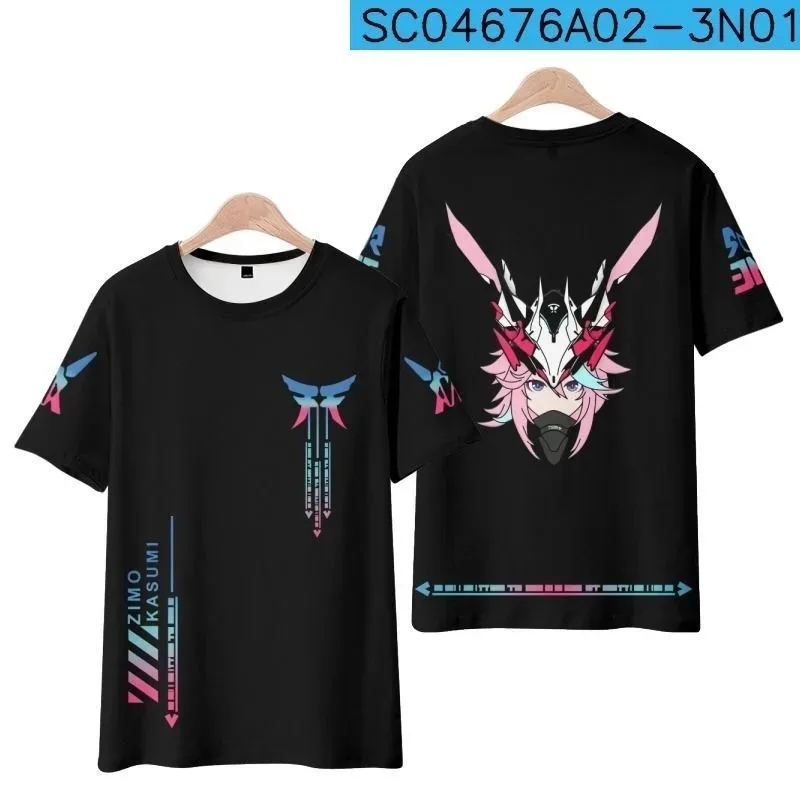 Honkai impact 3 yae sakura neon shadow print t-shirt summer round neck short sleeve popular game harajuku streetwear 2024