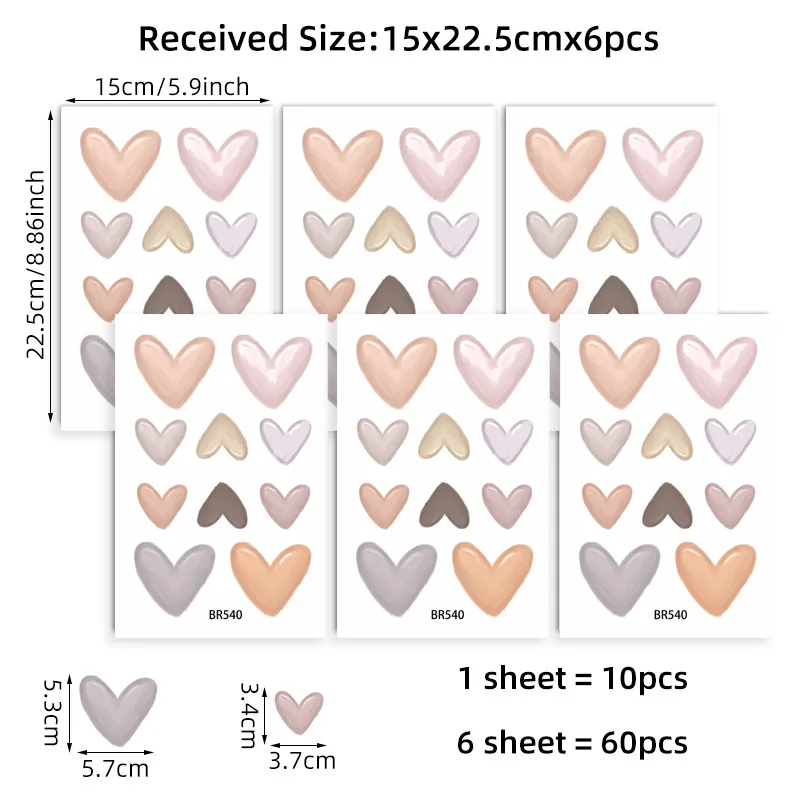 6Sheets/Set Novelty Cartoon Hearts Wall Stickers Art Home Decorations Wall Decals For DIY Living Room Kids Room Decor