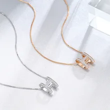 

S925 Sterling Silver Diamond H Letter Necklace Women's Light Luxury Collarbone Chain Luxury Jewelry Gold Color Pendant Necklace