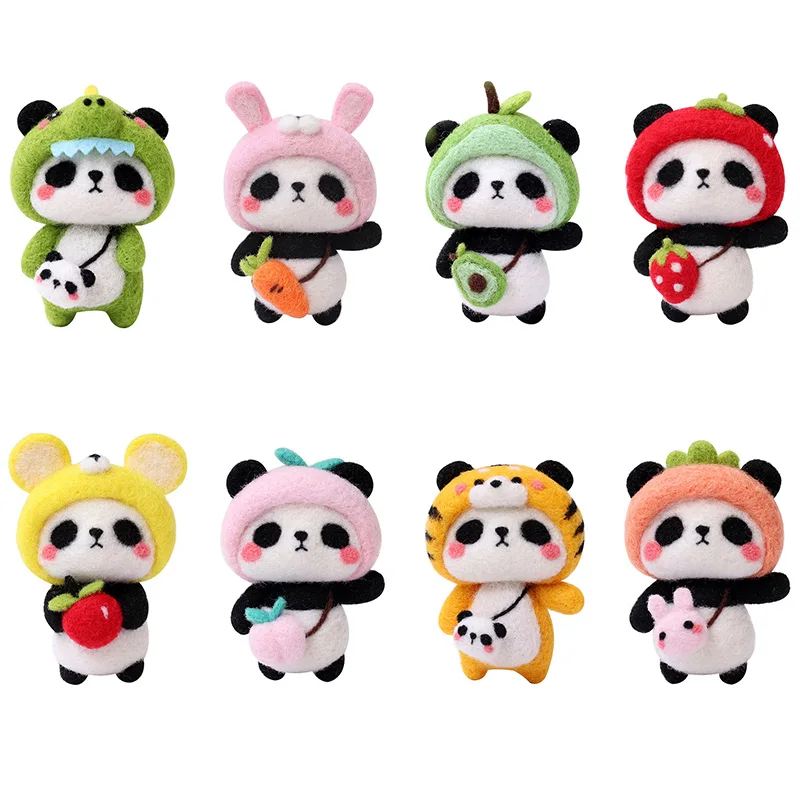 Fenrry Non-Finished Felt Kit Cute Animal Collection Panda Doll Wool Felt Poked DIY Felting Materials Needle Felting Starter Kit