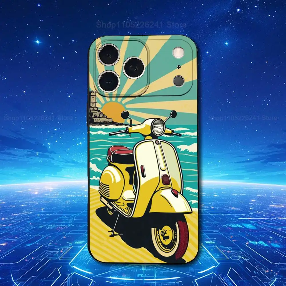 Sleek Black Soft Silicone Phone Case - Cool V-Vespas Scooters Design
