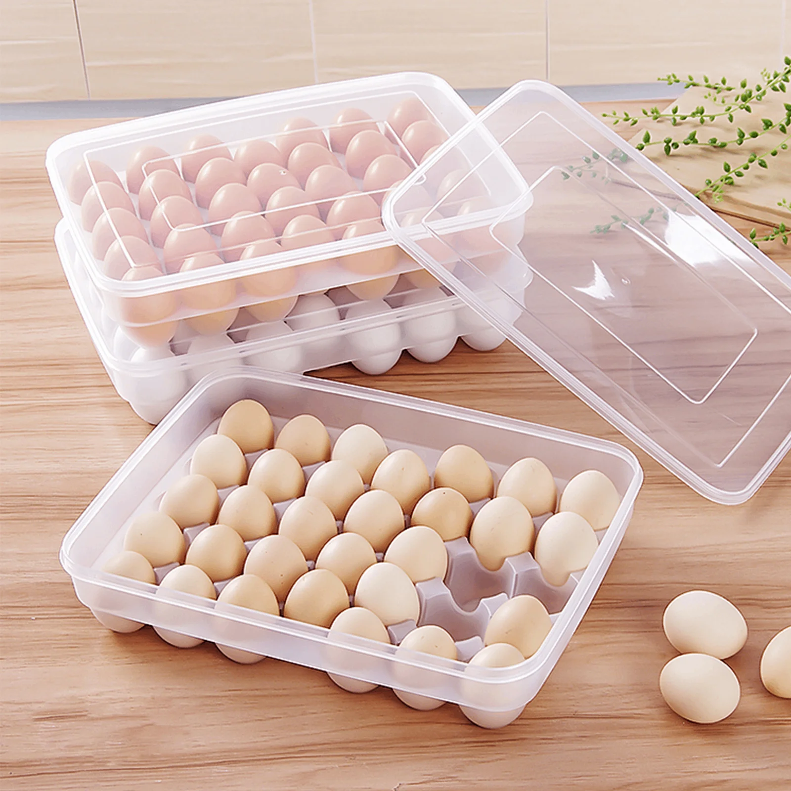 Egg Container With Cover Kitchen Storag 34 Grid Egg Drawer Fridge Egg Tray Kitchen Countertop Anti-Fall Egg Storage Box 2