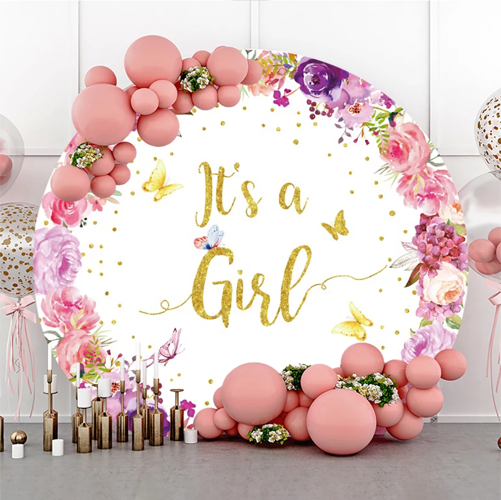 

Girls Party Circle Backdrop Garland Butterfly Decoration Baby Shower Princess Boy Portrait Photography Birthday Booth Background