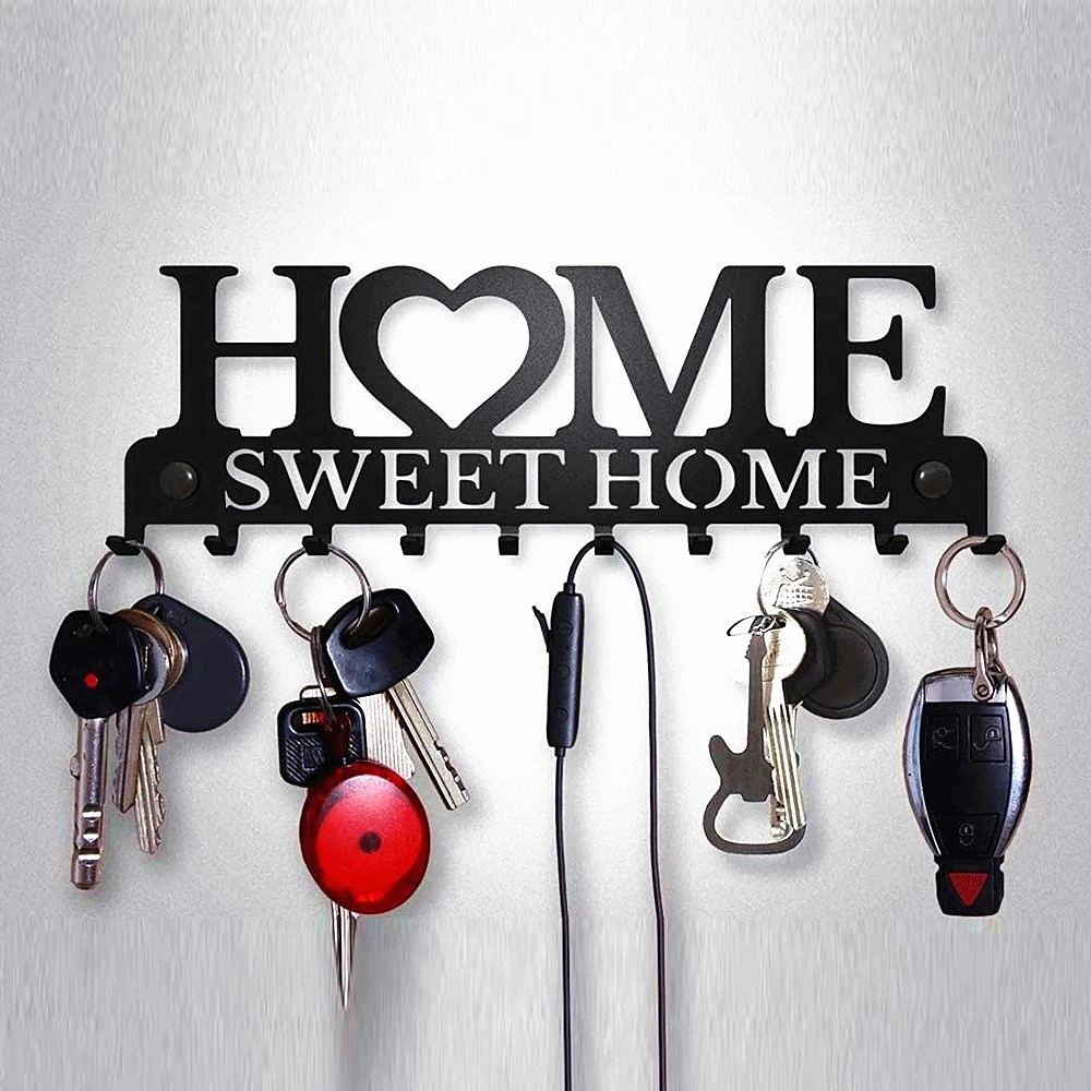 Sweet Home Black Metal Balcony Wall-mounted Clothes Rack Key Holder Kitchen Organizer Bathroom Rangement Hooks Hangers Storage wall mount hooks multi purpose hooks wall holder kitchen hooks wall organizer hook metal hook