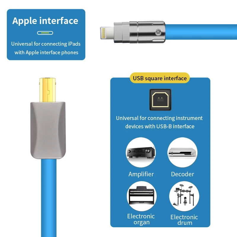 USB Cable Lightning To USB B Cable for Decoder Sound Card Tuner Electronic Organ etc HiFi Decoding DAC Audio Type-C To