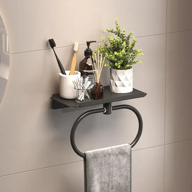 Towel Ring For Bathroom Household Rag Holder Heavy Duty Bath Accessories No Drilling Wall Mounted Towel Hanger With Shelf For