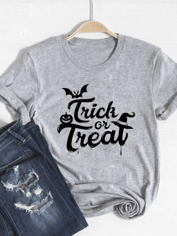 티 탑 여성 가을 ??가을 숙녀 티셔츠 추수 감사절 마녀 얼굴 스타일 트렌드 옷 할로윈 그래픽 프린트 티셔츠 옷