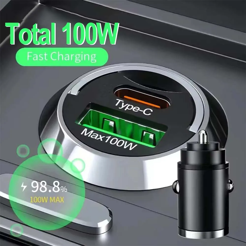 100W USB Dual Ports Car Phone Charger For iPhone Samsung Xiaomi Quick Charge 3.0 Type C Phone Charger