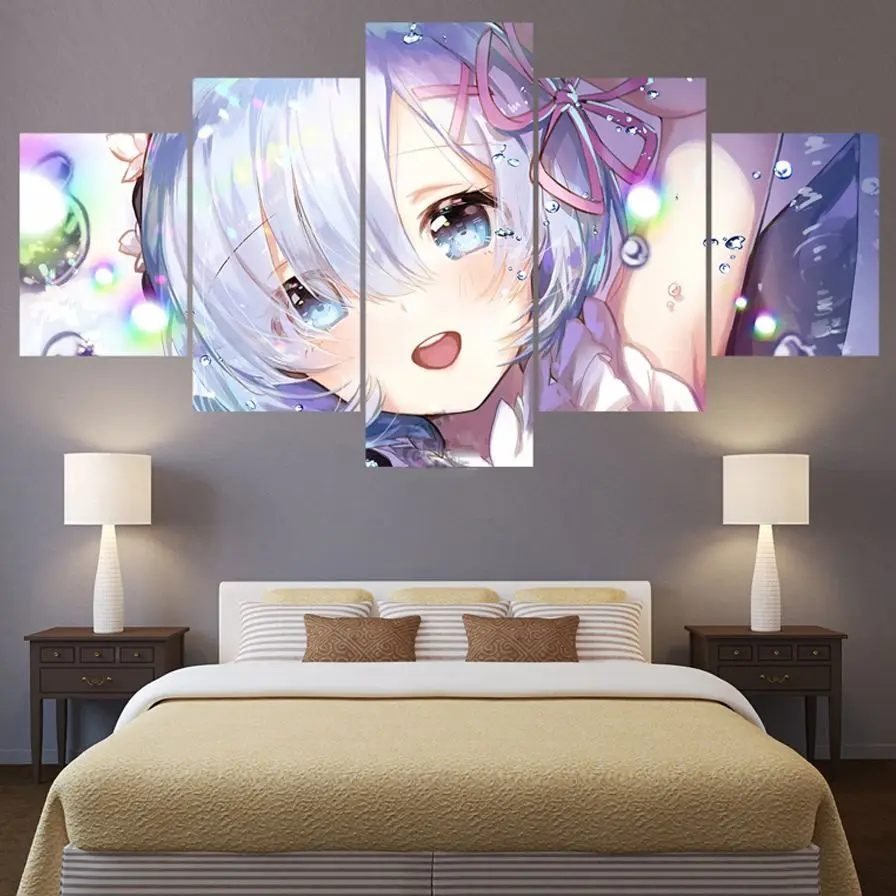 

No Framed 5Pcs Japan Anime Lovely Rem ReLief Zero Paintings Canvas Pictures Wall Art Posters for Living Room Bedroom Home Decor