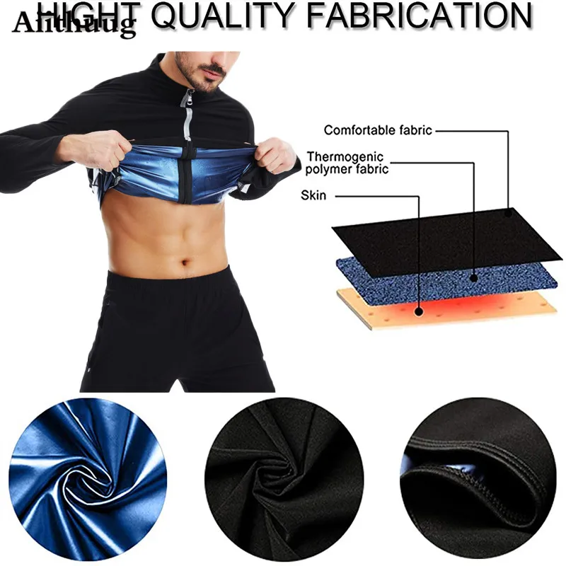 Aiithuug-Chaqueta de Sauna para hombre, Top de manga larga para el sudor,  traje de Sauna para ejercicio, Top de entrenamiento con cinturón de calor,  corsé de entrenamiento con cremallera - AliExpress