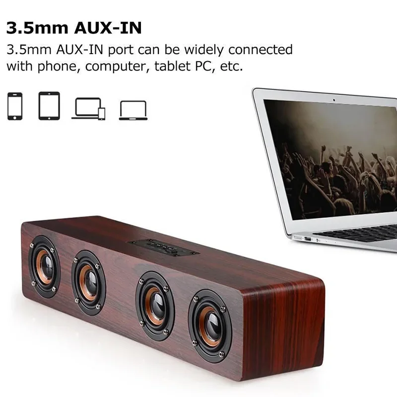 

Portable Wireless Bluetooth Wooden Computer TV Speaker Subwoofer Home Theater System Super Bass with Four Horns HIFI Soundbar