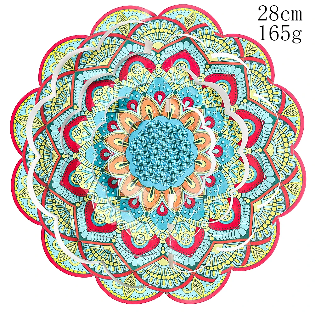 3D 만다라 나선형 바람 스피너 종소리, 회전 행잉 장식, 금속 아트 풍차, 요가 차크라 명상 마당 정원 펜던트