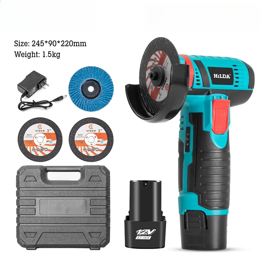 Durable Functional 12V 3 Inch Lithium Electric Mini Angle Grinder Handheld Cutting Machine for Home Use Polishing Grinding Tool