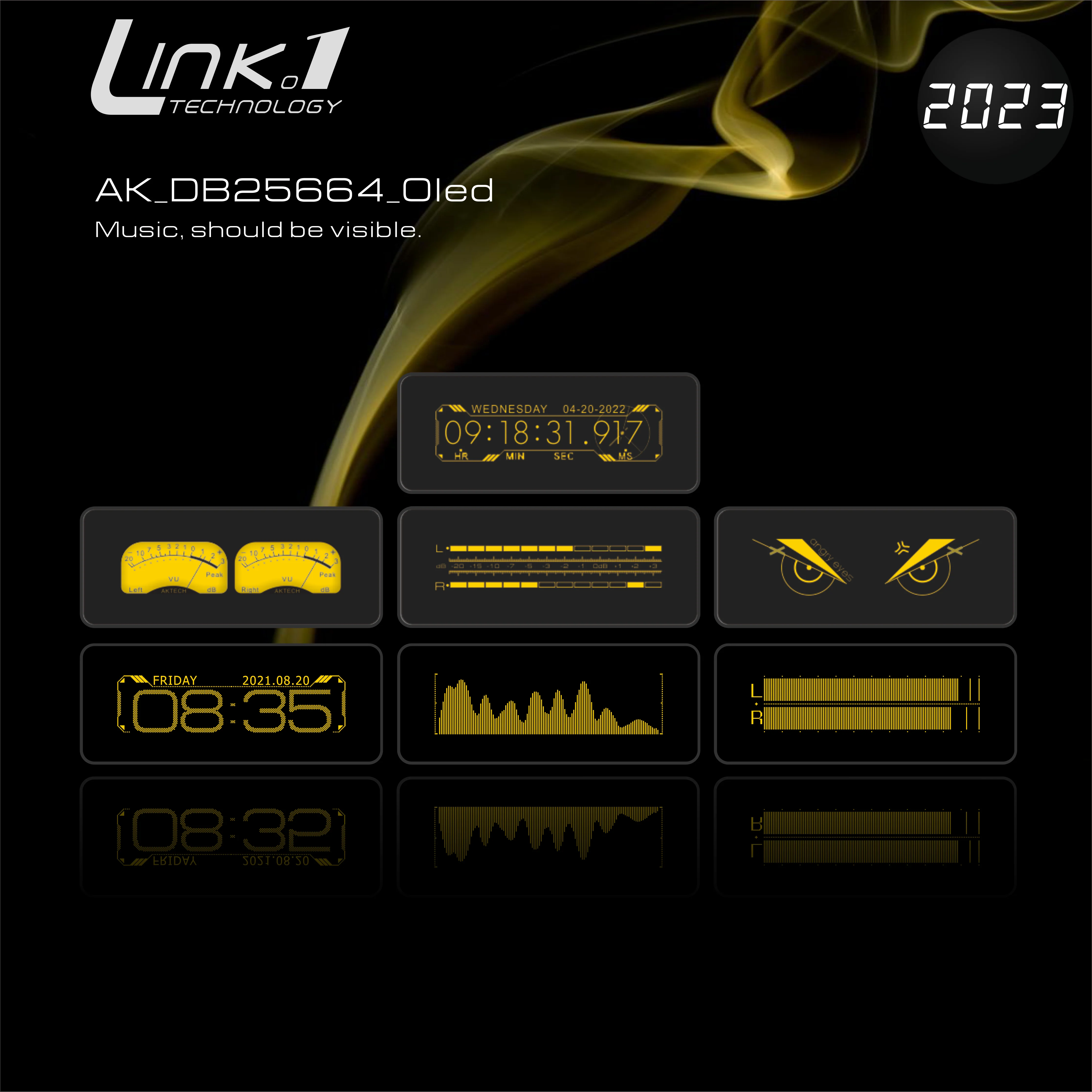 LINK1 AK25664 OLED Music Audio Spectrum Indicator Amplifier Speed Adjustable AGC Mode