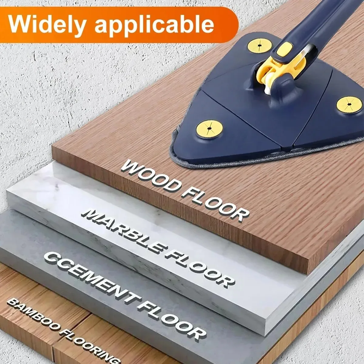 Cleaning Mop Cleaning Mop 360&deg; Rotatable Water Absorption Triangular Mop Foldable Automatic Water Squeezing Wall Cleaning 3 Cloth