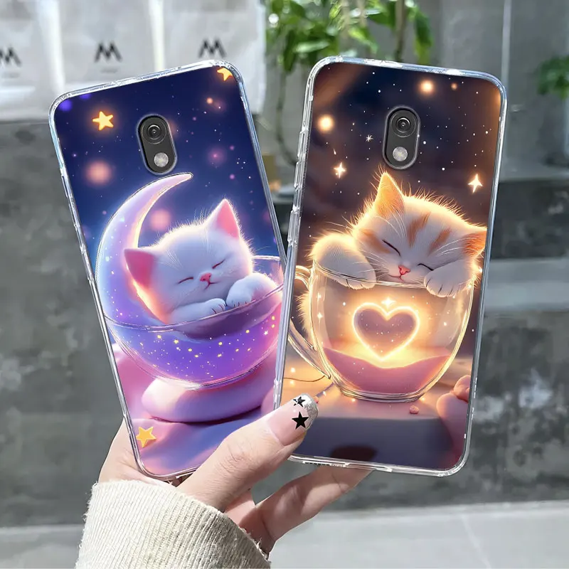 Marble Clear Soft Silicone Phone Case with Lucky Cat Design - Protective Cover