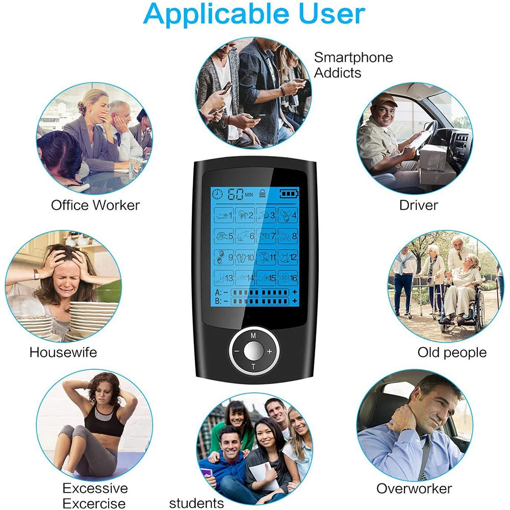Electric EMS TENS Body Electromyostimulator, 2-channel, 16 massage modes