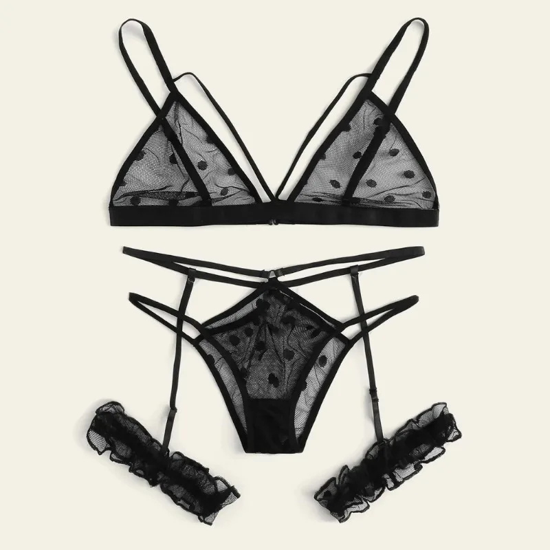 Perspective Lace Mesh Bra Set Women Plus Size Lace Lingerie Set Black Sexy Underwear Exotic Sleepwear Sexy Lingerine Outfit