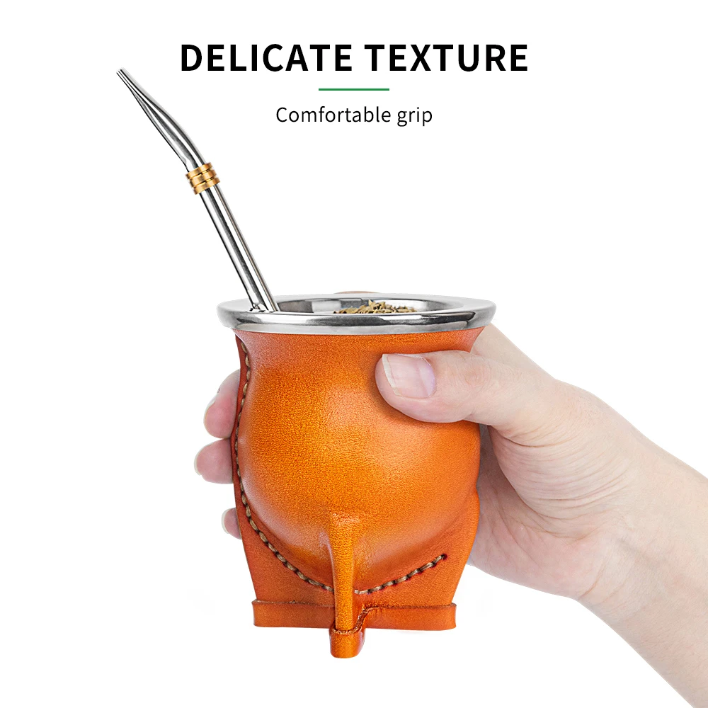 Handmade Argentina Yerba Mate Cup Includes Ceramic Liner Mate Gourd Bombilla Straw Cleaning Brush