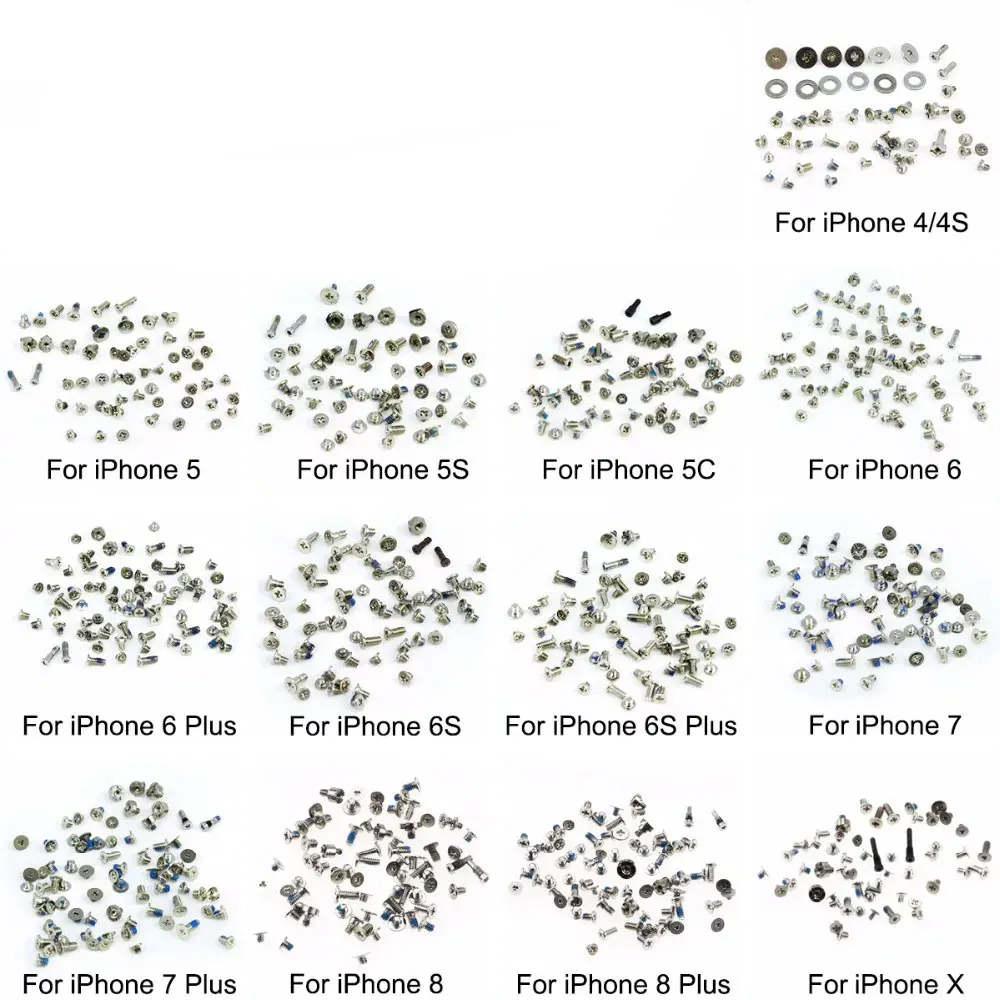Mobile Phone Screws JCD Screws Full Screw Set for iPhone 4 4S 5C 5S 5G 6G 6s 6 7 7P 8 8 plus X Repair bolt Complete Kit Replacement Parts
