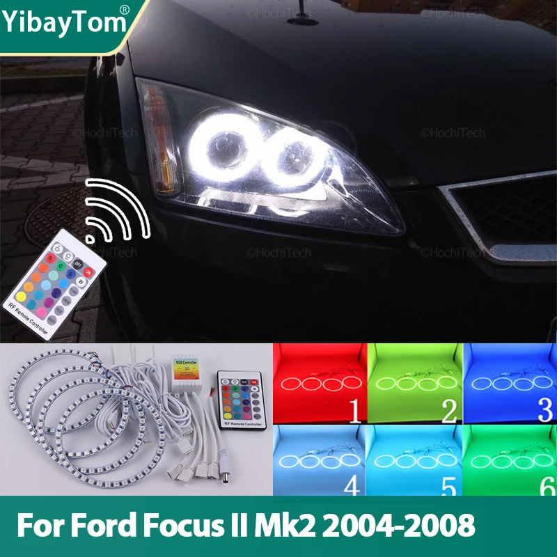 

RGB multi-colored RF Remote Control Halo Rings DRL LED Angel Eyes Kit For Ford Focus II Mk2 2004-2008 Accessories Upgrade DIY