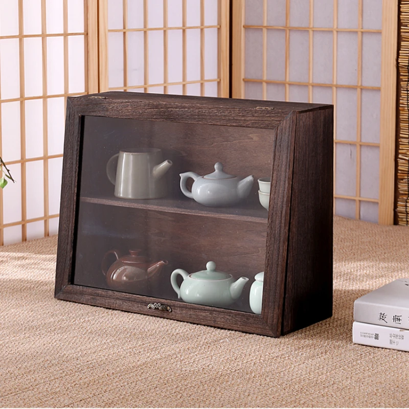 

Solid Wood Double-layer Teapot Display BoxTeacup Dustproof Storage Cabinet Utensils Tea Set Accessories Bogu Storage Rack TidyUp