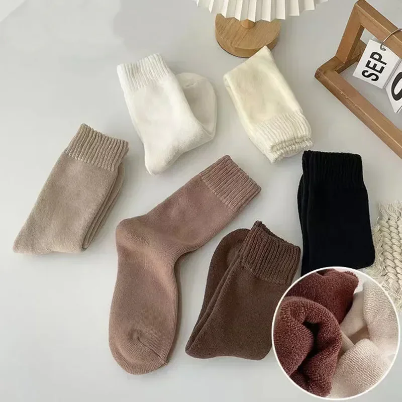 

Комплект женских пушистых теплых зимних однотонных модных носков для сна толстые носки Средний Белый тюбик черный теплый цвет