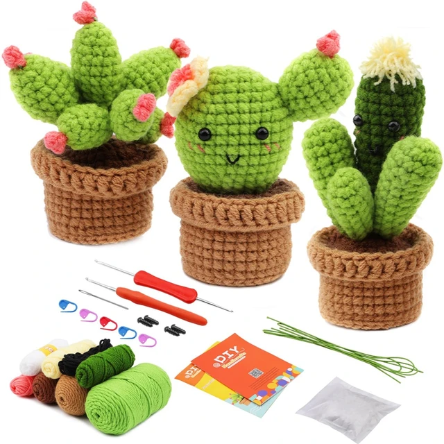 Complete Crochet Set For Beginners, DIY Potted Cactus Crochet Set With  Knitting Markers Easy Yarn Ball, Instruction - AliExpress