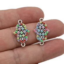 

5PCS Silver Plated Fatima Hand Charm Connector for Jewelry Making Bracelet DIY Craft Findings Accessories