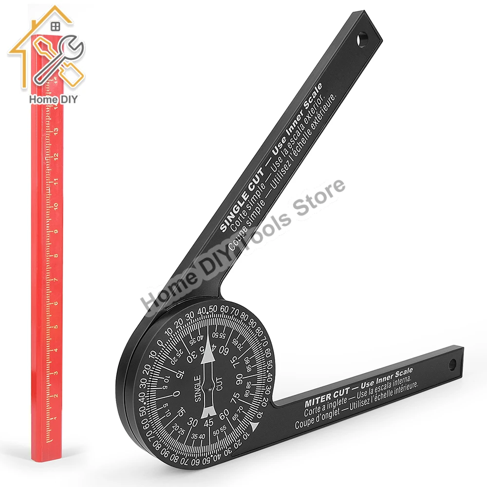 

Woodworking Scale Mitre Saw Protractor 360° Angle Level with Pencil Carpenter Angle Finder Measuring Ruler Meter Gauge Tools