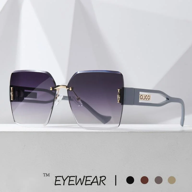 New High-end Women's Korean Version Personalized Frameless Cut Edge Sunglasses Fashion Square Large Frame Plain Glasses_voghion.com