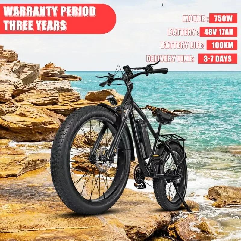 

Ebike 26*4.0 Inch Fat Tire Electric Bike 750W Motor 48V17AH Lithium Battery Life 100KM Hydraulic Brake Mountain Electric Bicycle