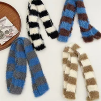 Crochet Plush Scarf for Female Teens Girl 2000s Long Stripe Scarf Spring Autumn Knitted Skinny Scarf Harajuku Neck Scarves 1