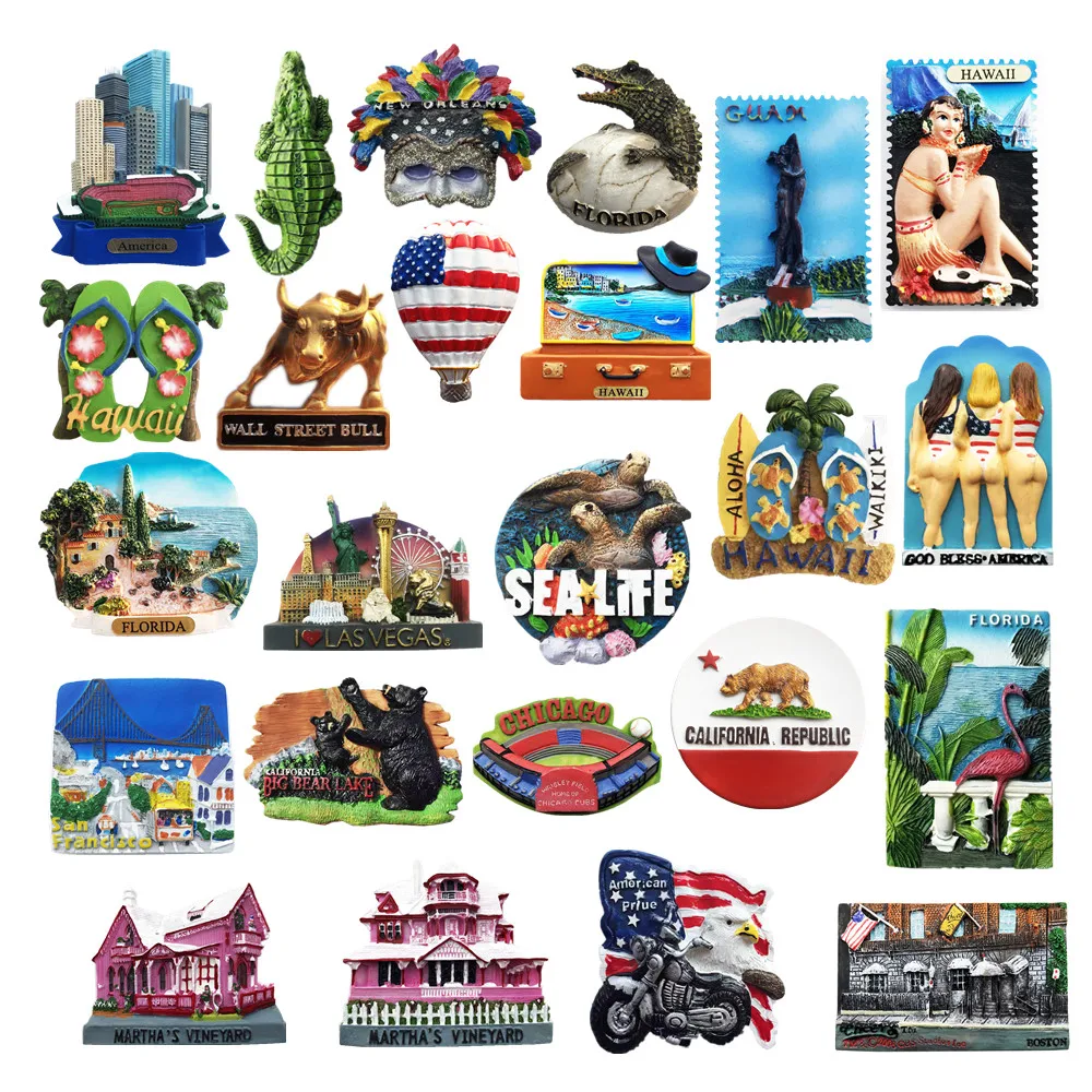 North America USA Florida Hawaii San Francisco 3D Fridge Magnets Tourism Souvenir Refrigerator Magnetic Sticker Collection Gift magnetic fridge magnets magnetic sticker magnetic fridge stickers
