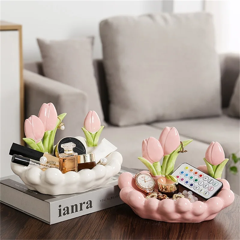 

Керамический поднос для ювелирных изделий, декоративная тарелка в форме цветка тюльпана, подставка для ключей, органайзер для столешницы, ванной комнаты