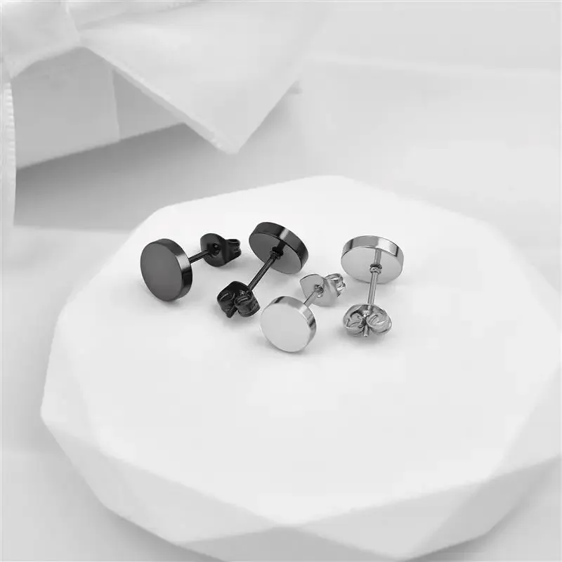 2 pezzi orecchini a bottone rotondi neri in acciaio inossidabile per uomo, orecchini a bottone punk da 3-8 mm con bottone a pressione per donna uomo gioielli_voghion.com
