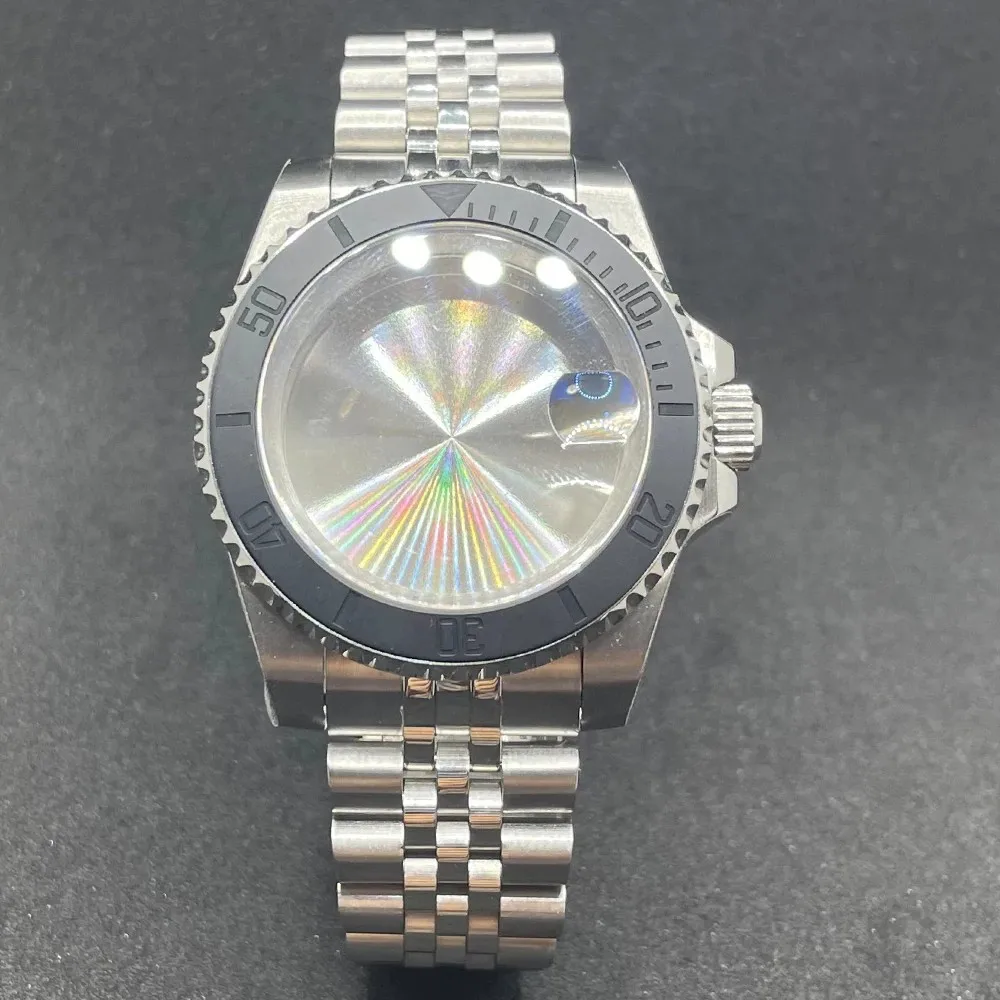 Elegant 40MM Stainless Steel Watch Case with Solid Bracelet and Glide Lock Clasp