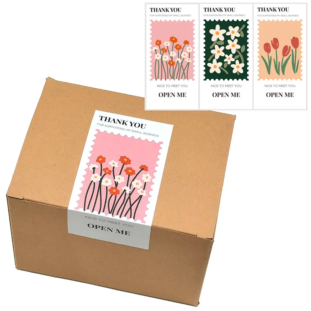 

50PCS 5x10CM Thank You For Supporting Small Business Sticker Handmade with Love Gift Box Package Decoration Flower Sticker Label