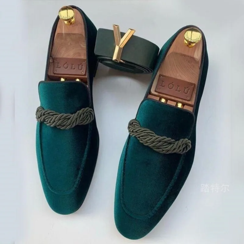 Designer Suede Men Loafers Green Pointed Wedding Oxford Leather Shoes for Classic Men Casual Loafers Formal Dress Footwear