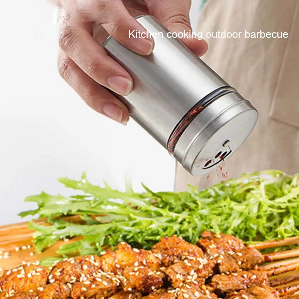 Spice Shaker Seasoning Pot Camping Barbecue Jars Seasoning Jar Salt Sugar Shaker Pepper Kitchen Rotating GadgetStainless Steel images - 6