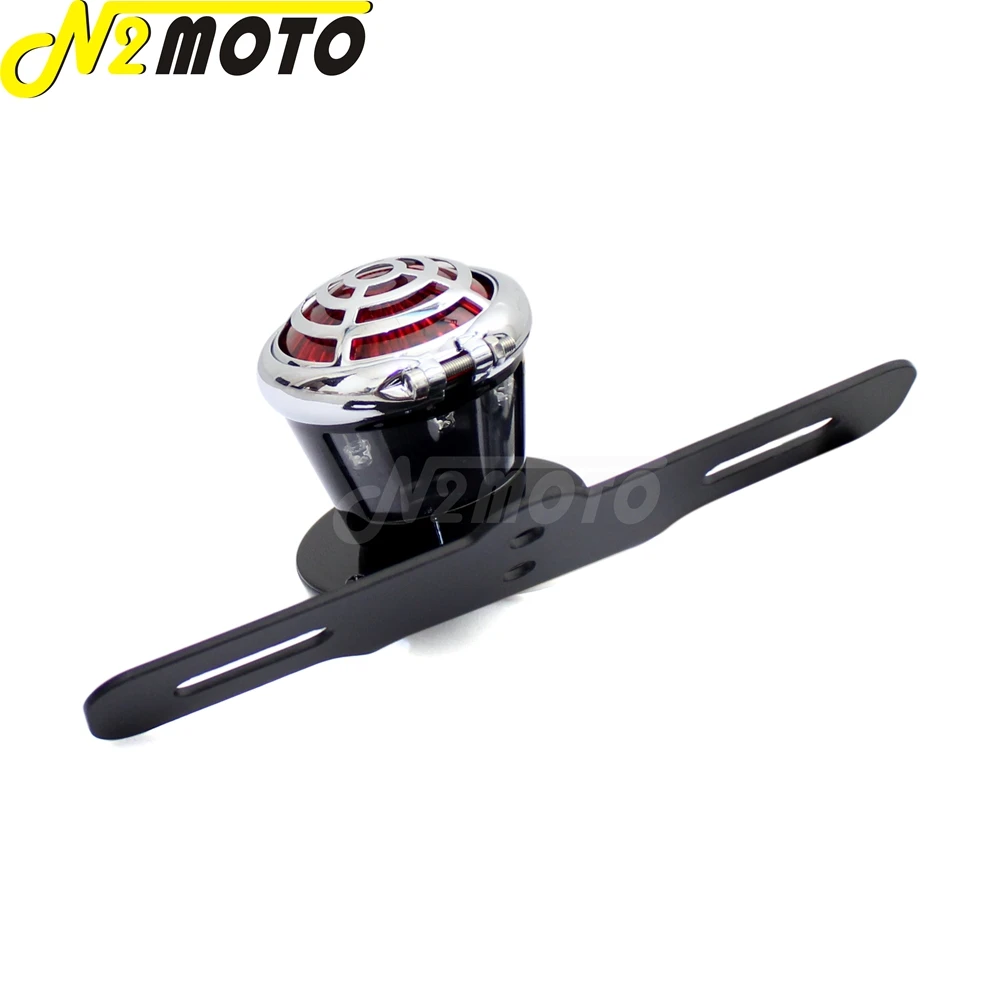 Moto Chrome 12V LED Fanale Posteriore Freno Stop Lampada Luce Targa Per H&arley Bobber Cafe Racer Norton
