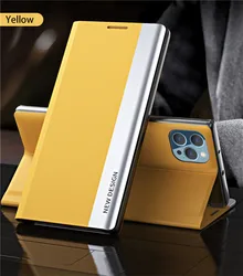 Luxury Shockproof Leather Flip Phone Case - Elegant Hard Book Cover for iPhone 17 Air (Yellow)