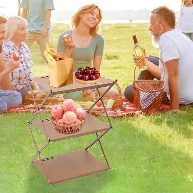 캠핑 선반 3 단 프리 스탠딩 캠핑 랙, 다기능 실내 야외 금속 보관 선반, 휴대용 정리 유닛